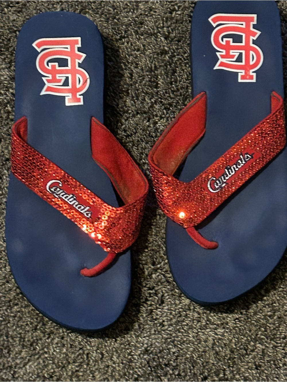 MLB Cardinals Navy Footbed with Red Sequin Strap Sandals
